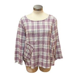 Habitat Top Purple Plaid Cotton Gauze Lagenlook Artsy Stretch Sz. M
